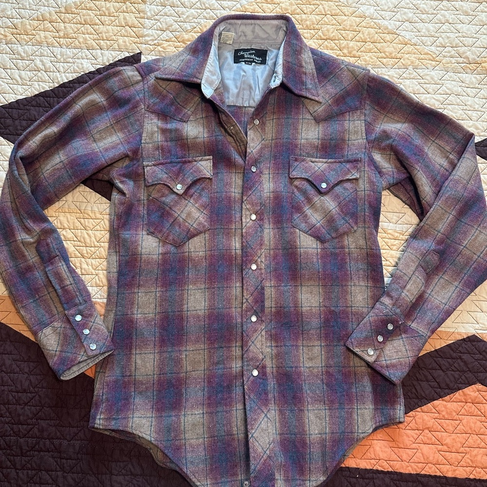 Champion Burgundy and Beige Plaid Button-Down Shirt